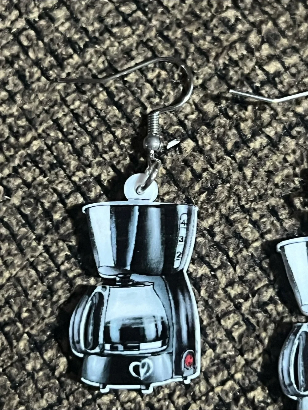 Coffee Maker Dangle Earrings — Black & Silver E109